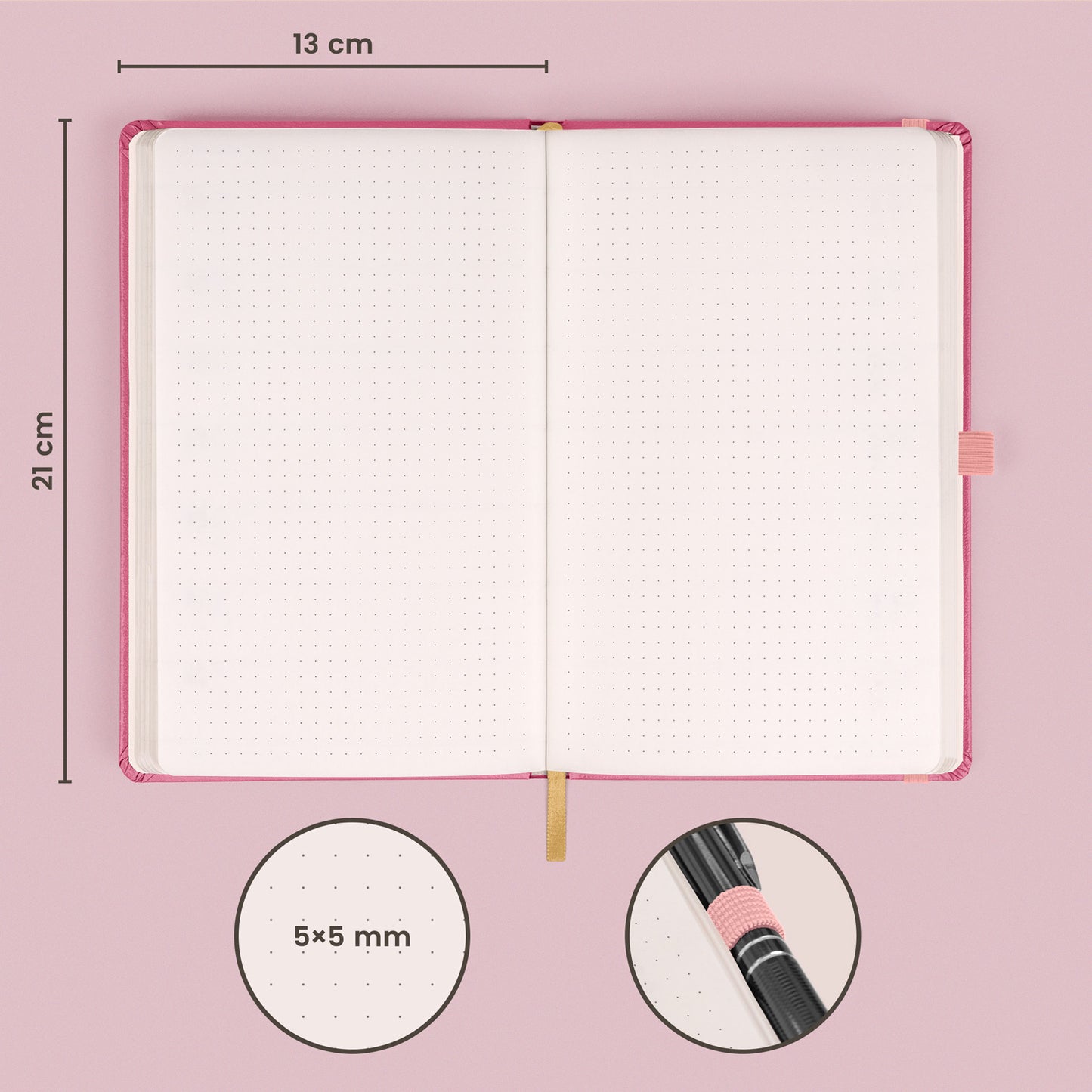 Notebook Pink, dotted, 13 × 21 cm