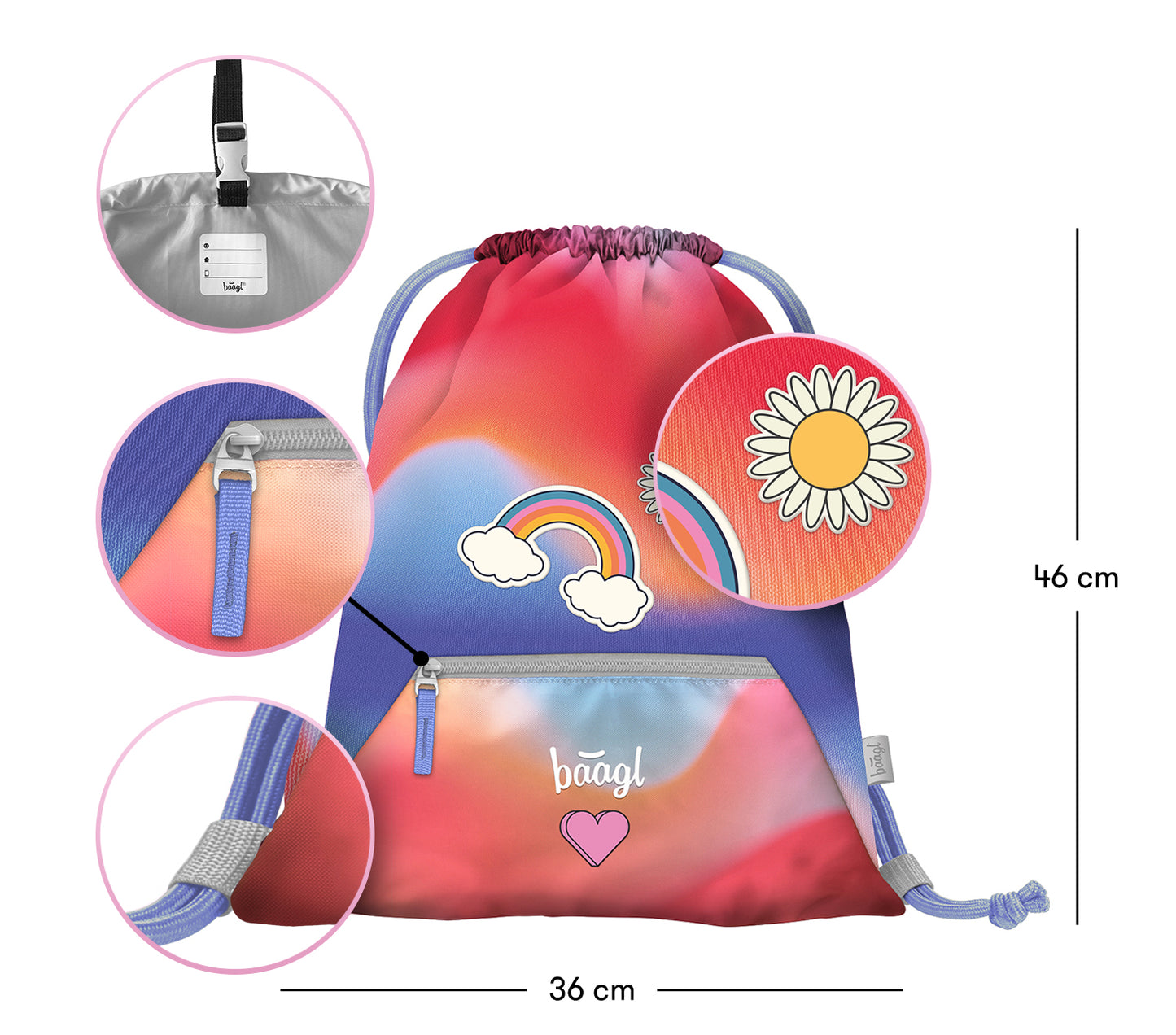 Gym sack with zip pocket Rainbow Red