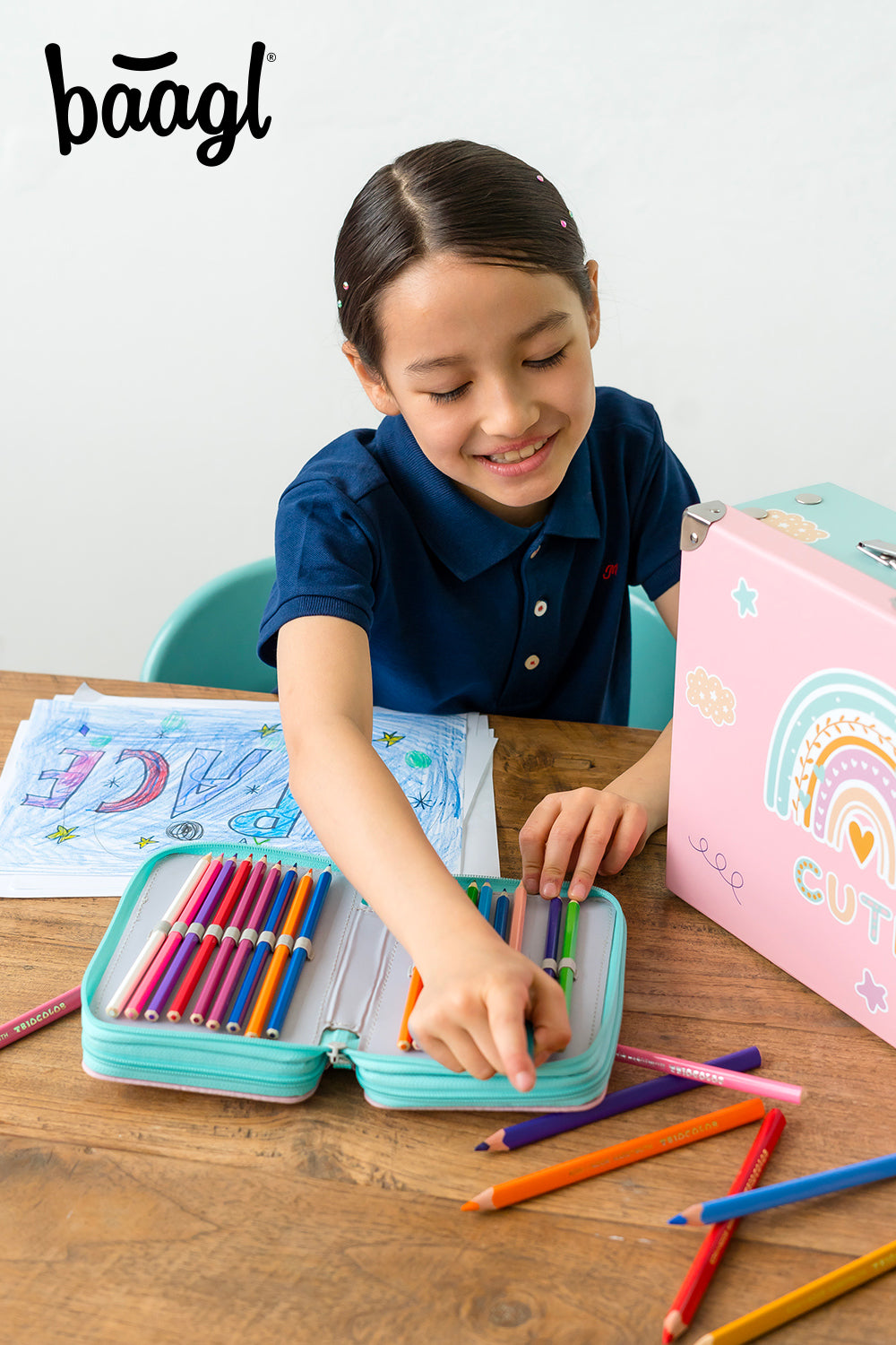 Three-tier pencil case Pink Rainbow