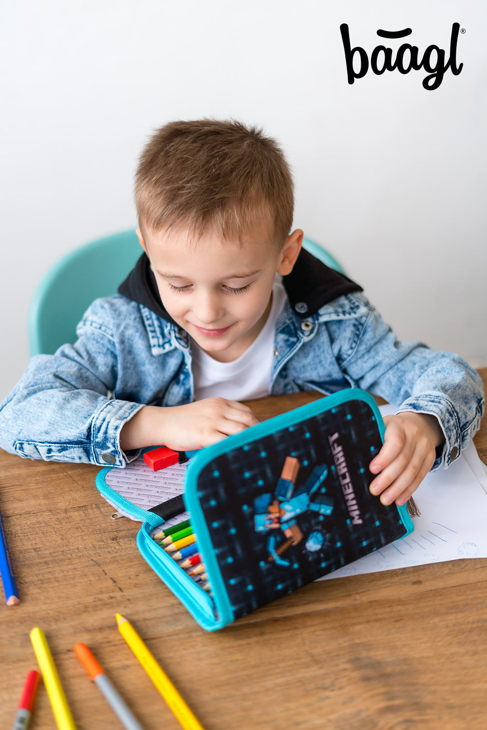 One-tier pencil case Minecraft Blue Axe