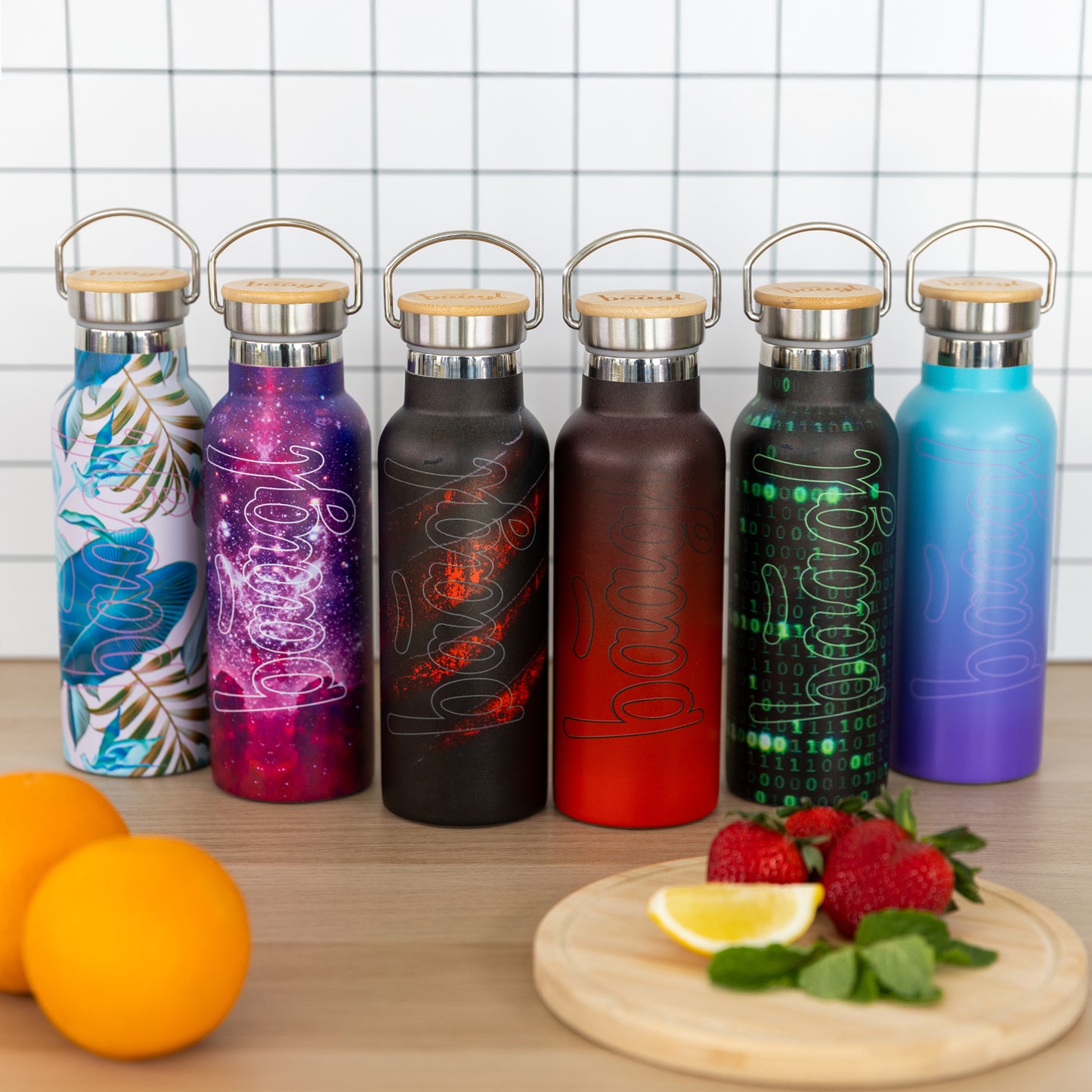 Thermo bottle with bamboo lid Leafs, 500 ml