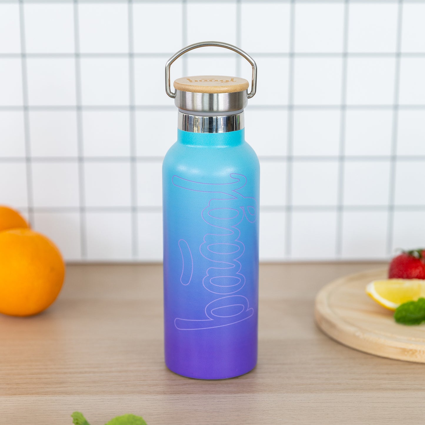 Thermo bottle with bamboo lid Gradient blue-purple, 500 ml