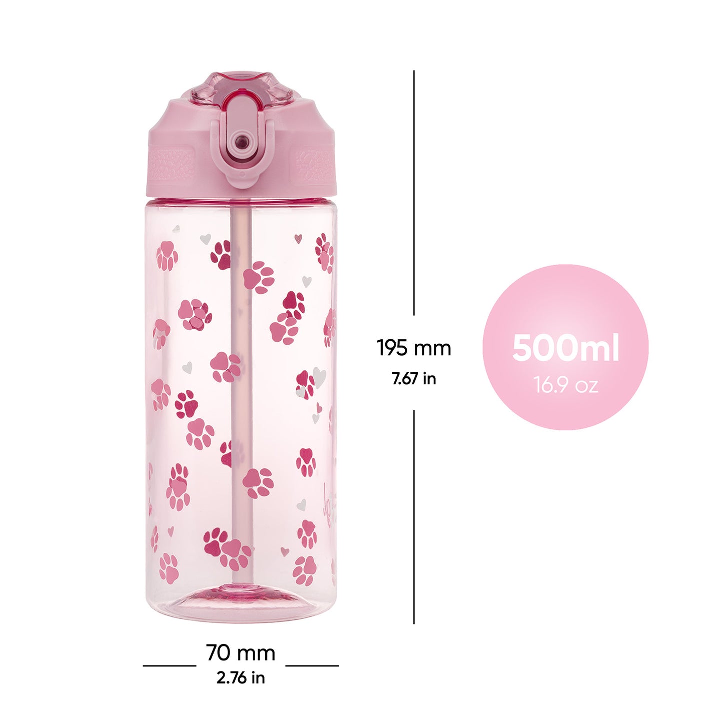 Tritan bottle with straw Paws, 500 ml