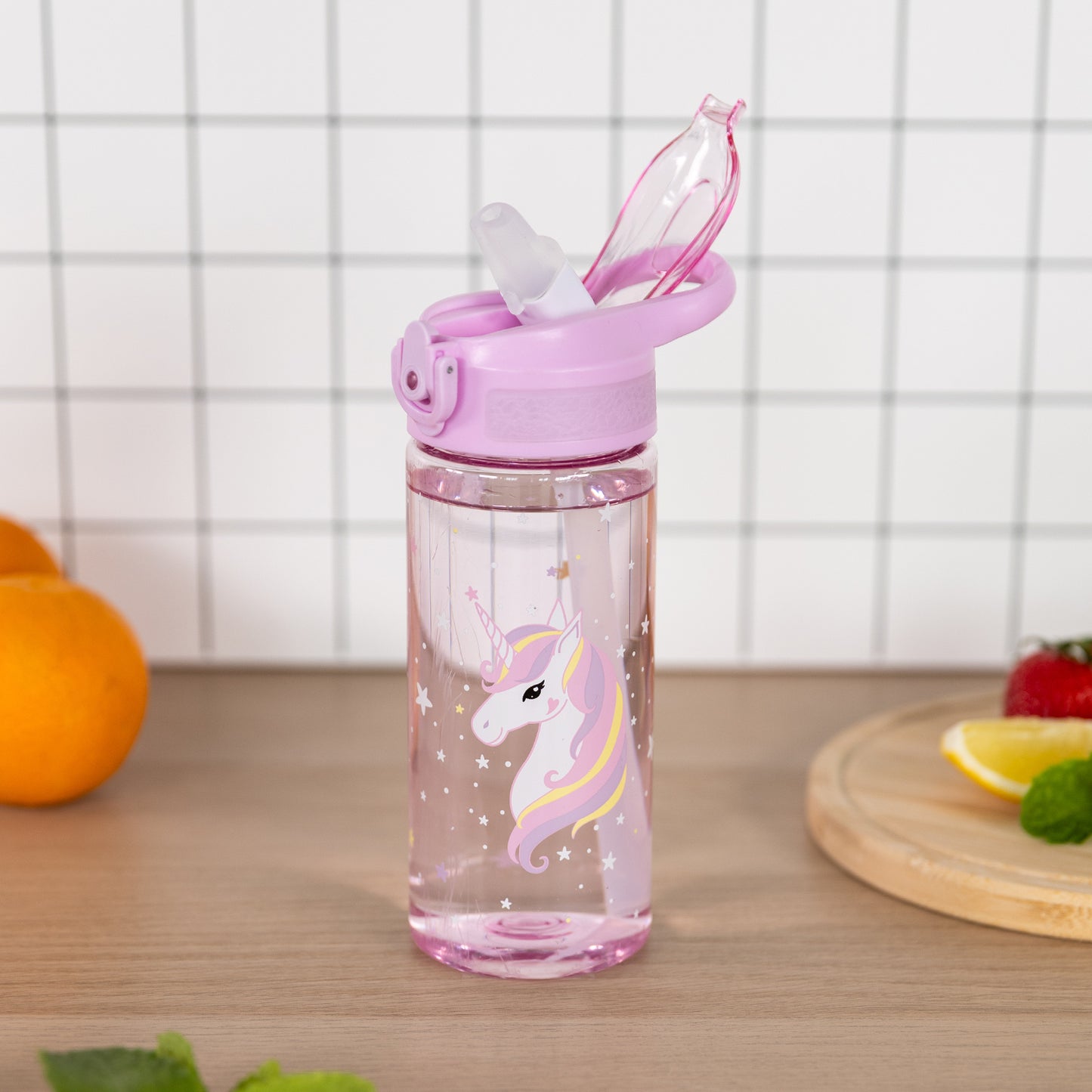 Tritan bottle with straw Rainbow Unicorn, 500 ml