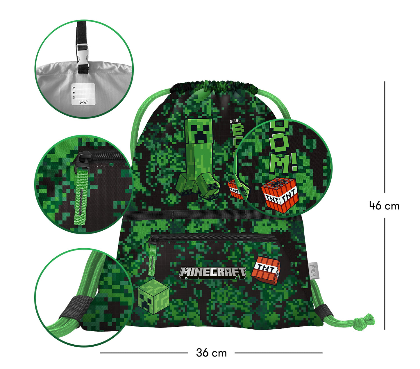 Gym sack with zip pocket Minecraft Boom