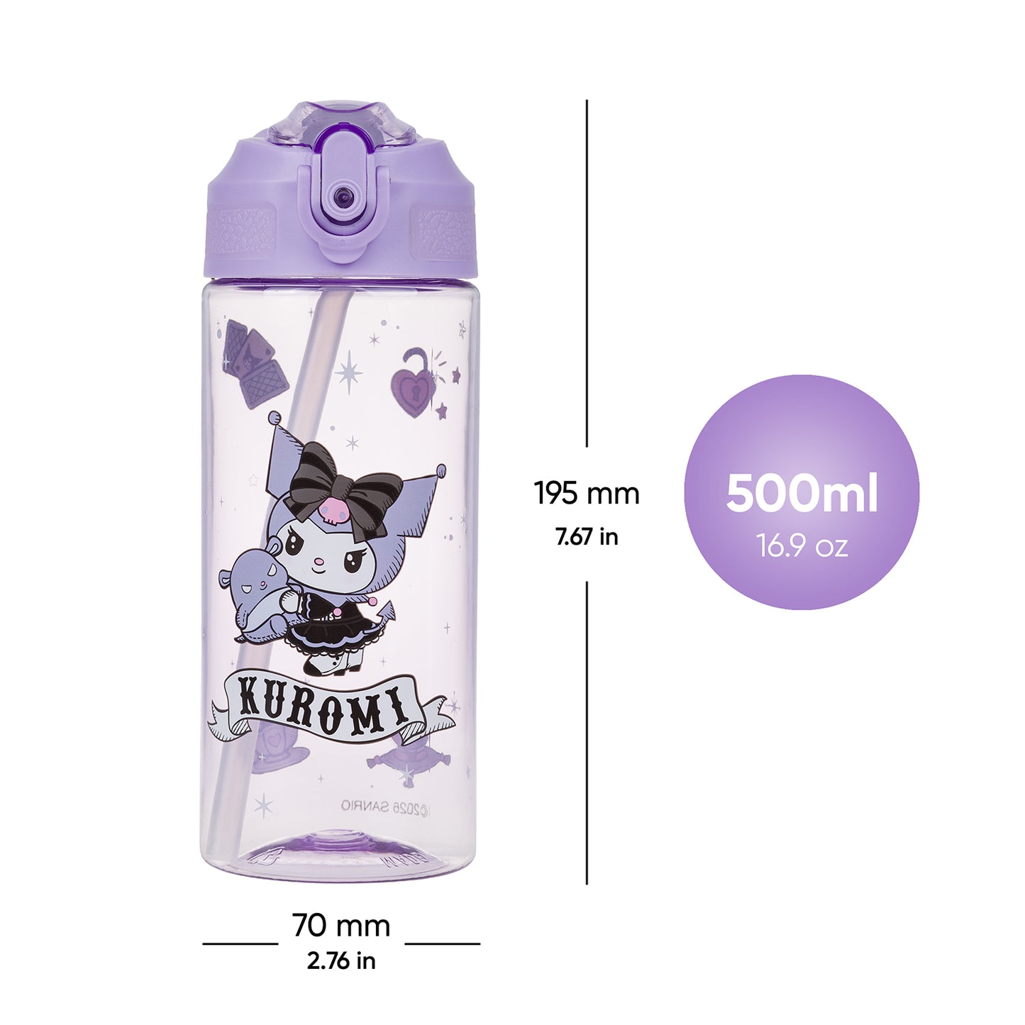 Tritan bottle with straw Kuromi Fortune Dream, 500 ml
