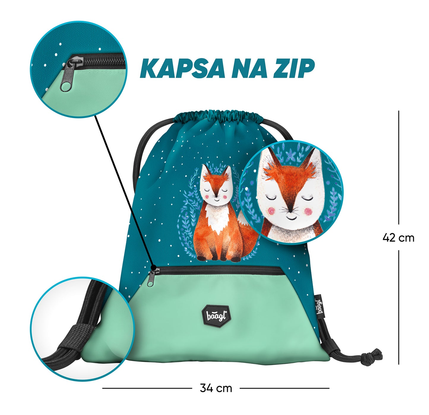 Gym sack with zip pocket Foxie