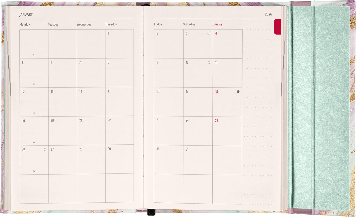 Magnetic weekly planner Pink Marble 2026, 11 x 16 cm