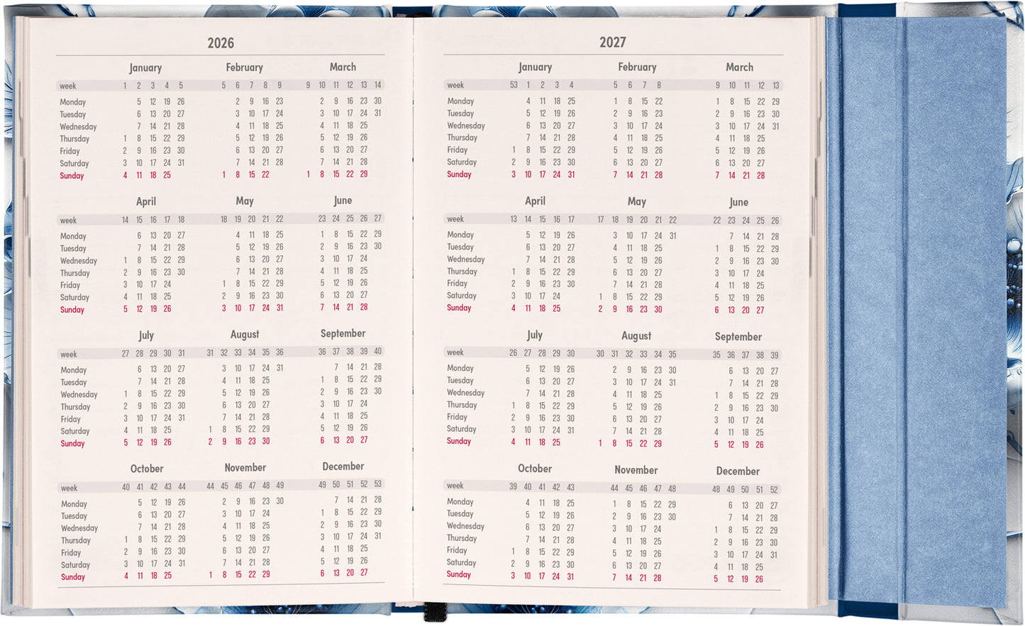 Magnetic weekly planner Porcelain Flower 2026, 11 x 16 cm
