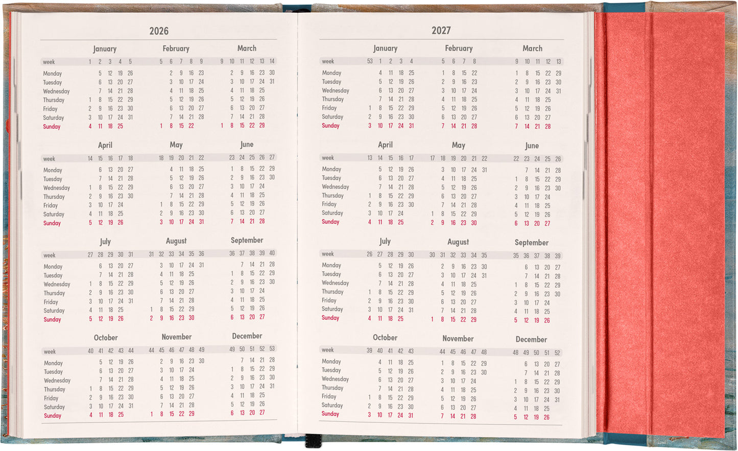 Magnetic weekly planner Claude Monet 2026, 11 x 16 cm