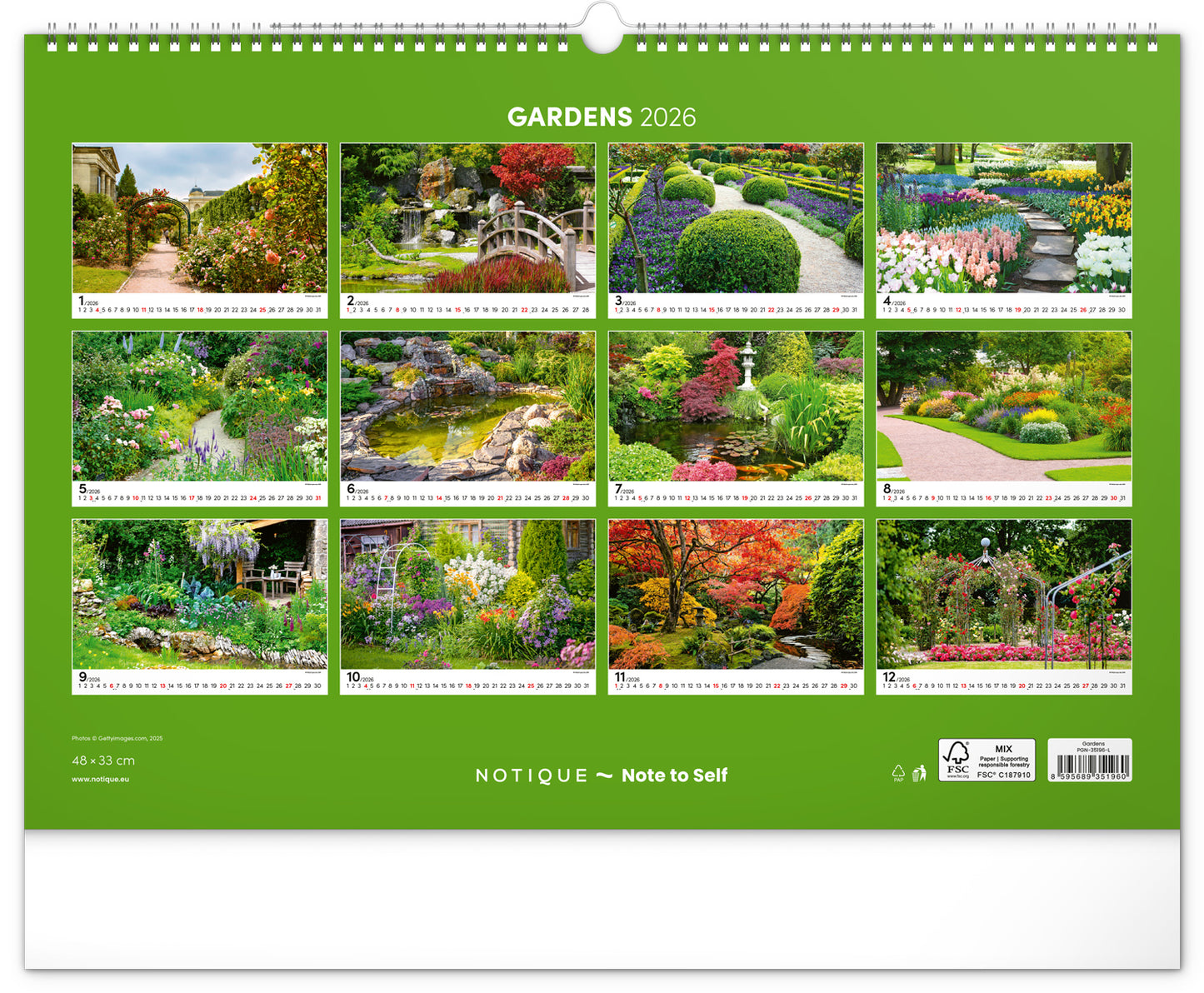 Wall calendar Gardens 2026, 48 x 33 cm