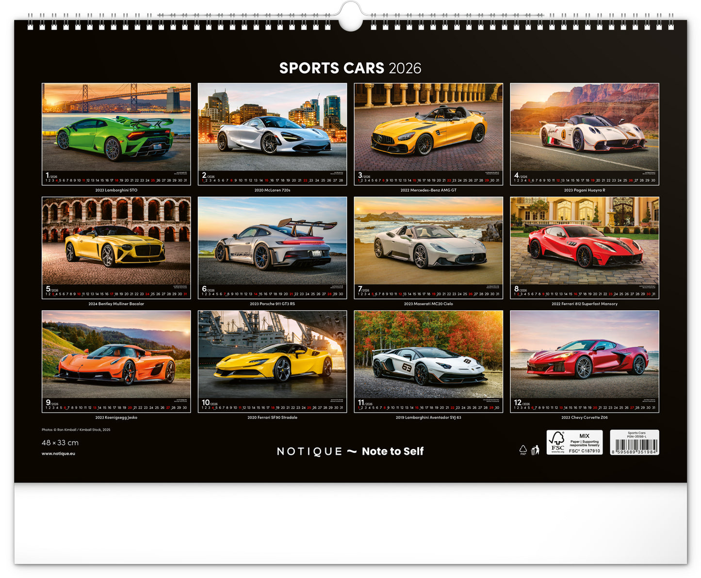 Wall calendar Cars 2026, 48 x 33 cm