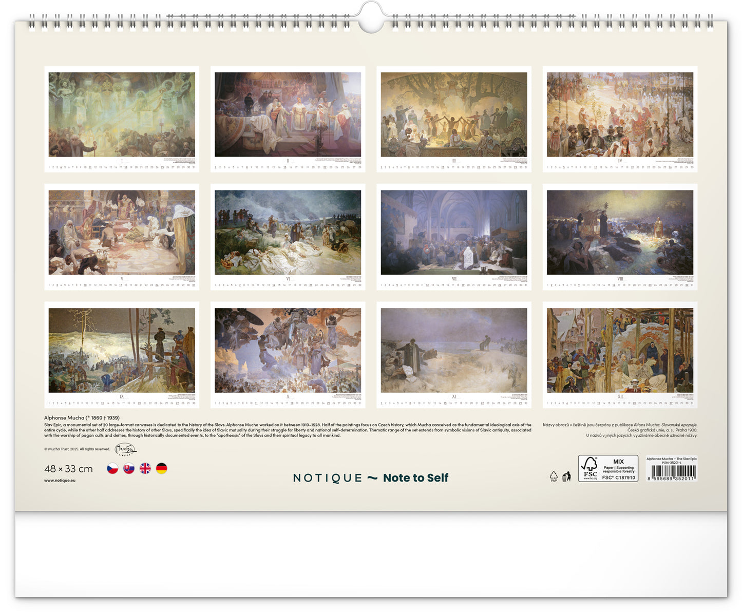 Wall calendar The Slav Epic – Alphonse Mucha 2026, 48 x 33 cm