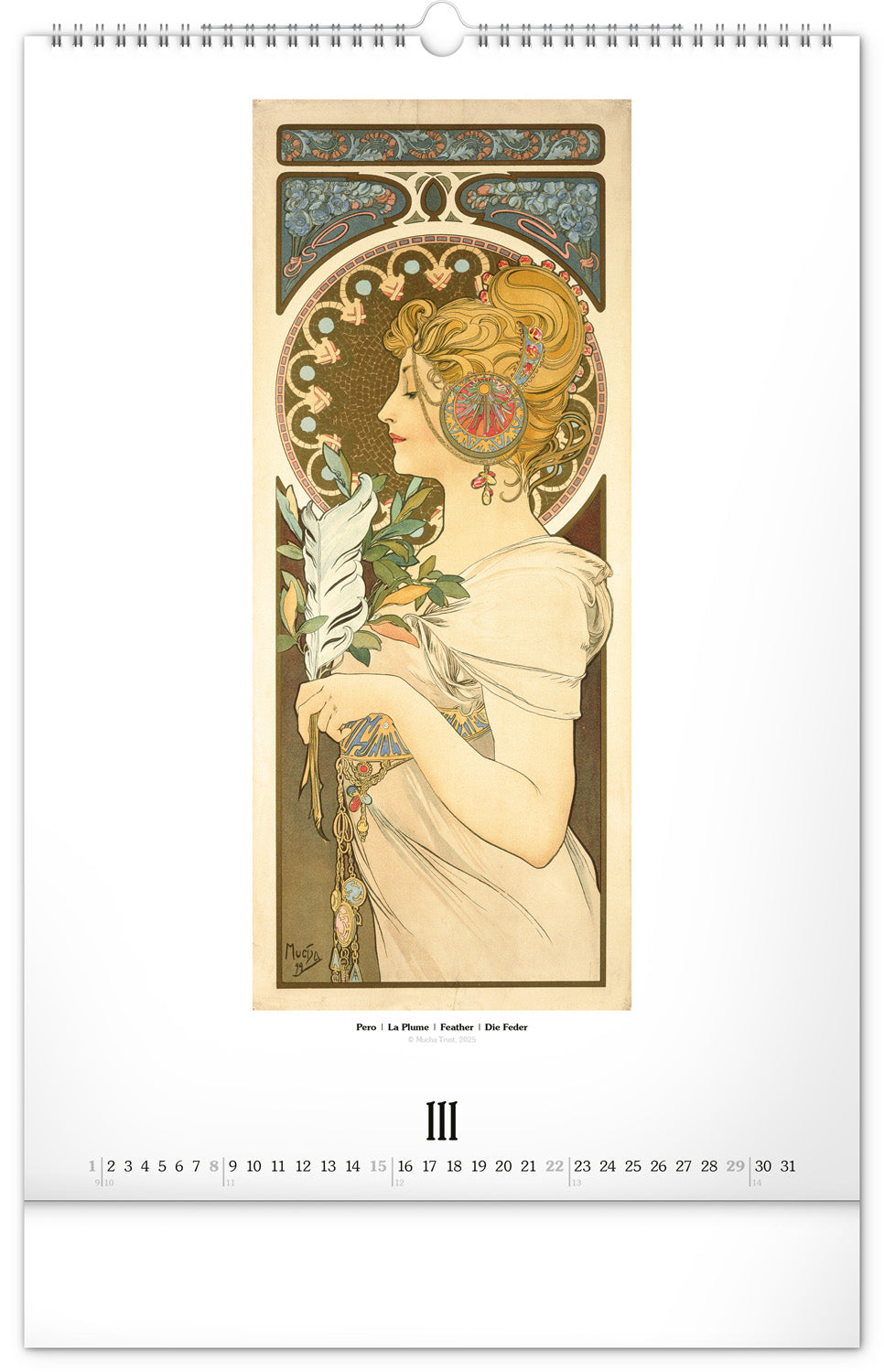 Wall calendar Alphonse Mucha 2026, 33 x 46 cm