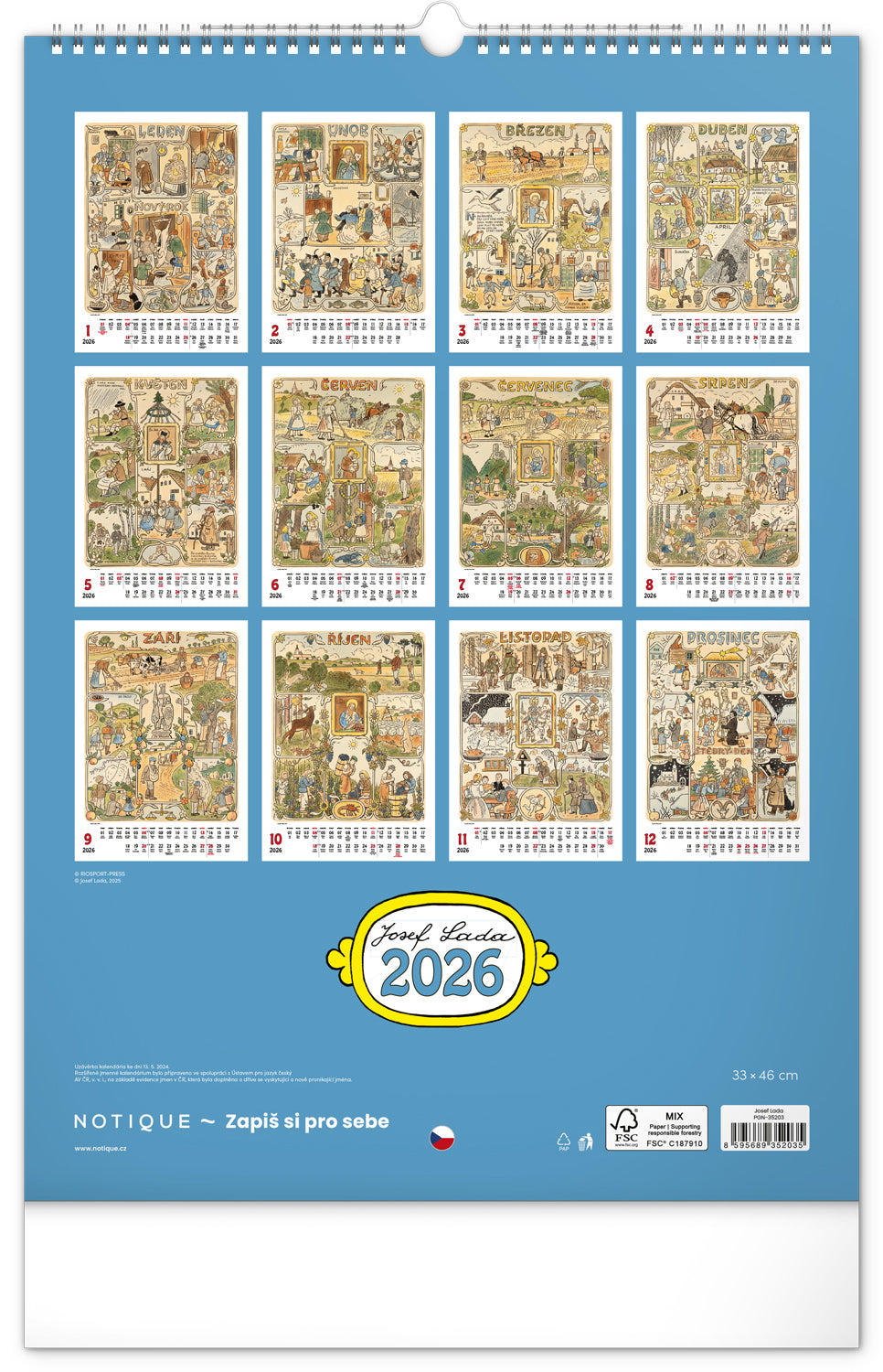 Wall calendar Josef Lada 2026, 33 x 46 cm
