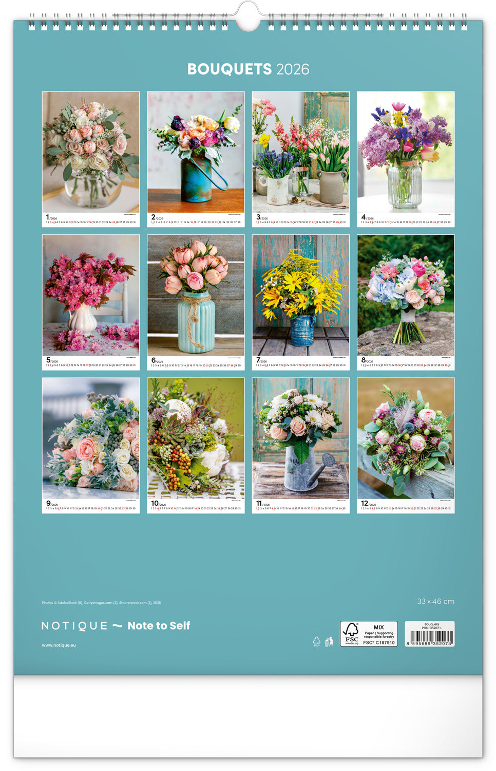 Wall calendar Bouquets 2026, 33 x 46 cm