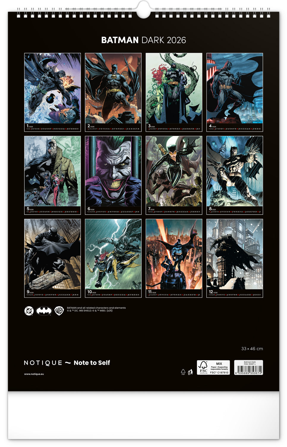 Wall calendar Batman Dark 2026, 33 x 46 cm