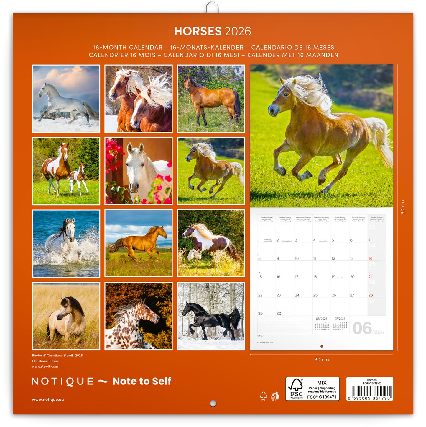 Grid calendar Horses – Christiane Slawik 2026, 30 x 30 cm