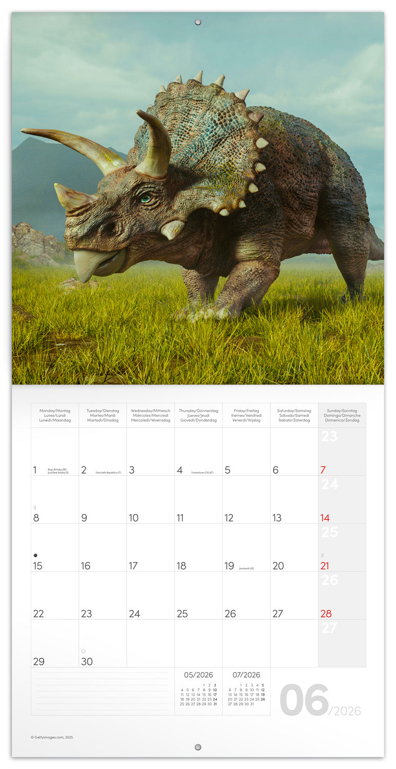 Grid calendar Dinosaurs 2026, 30 x 30 cm
