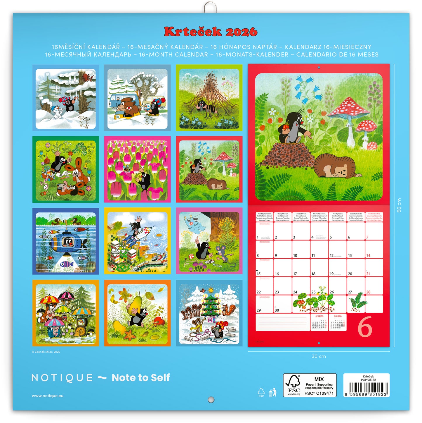 Grid calendar The Little Mole 2026, 30 x 30 cm