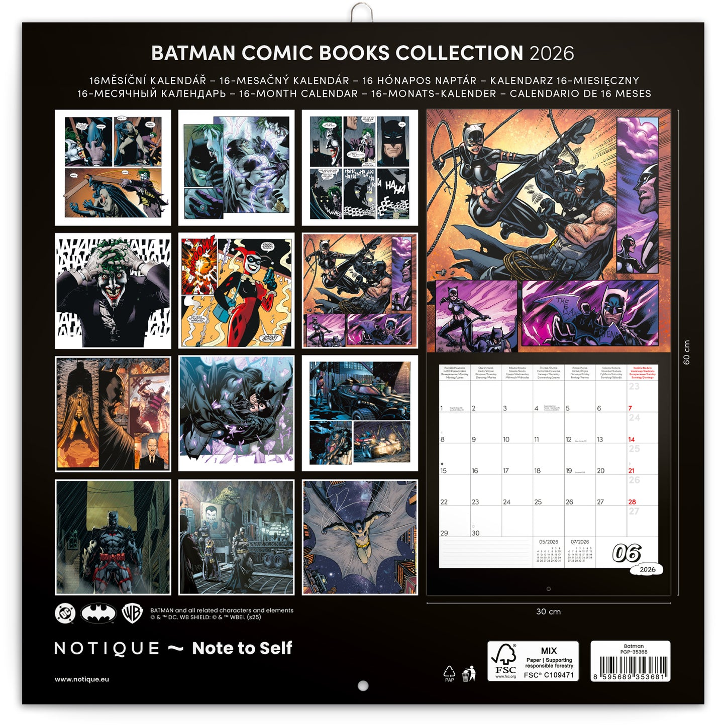 Grid calendar Batman Comics 2026, 30 x 30 cm