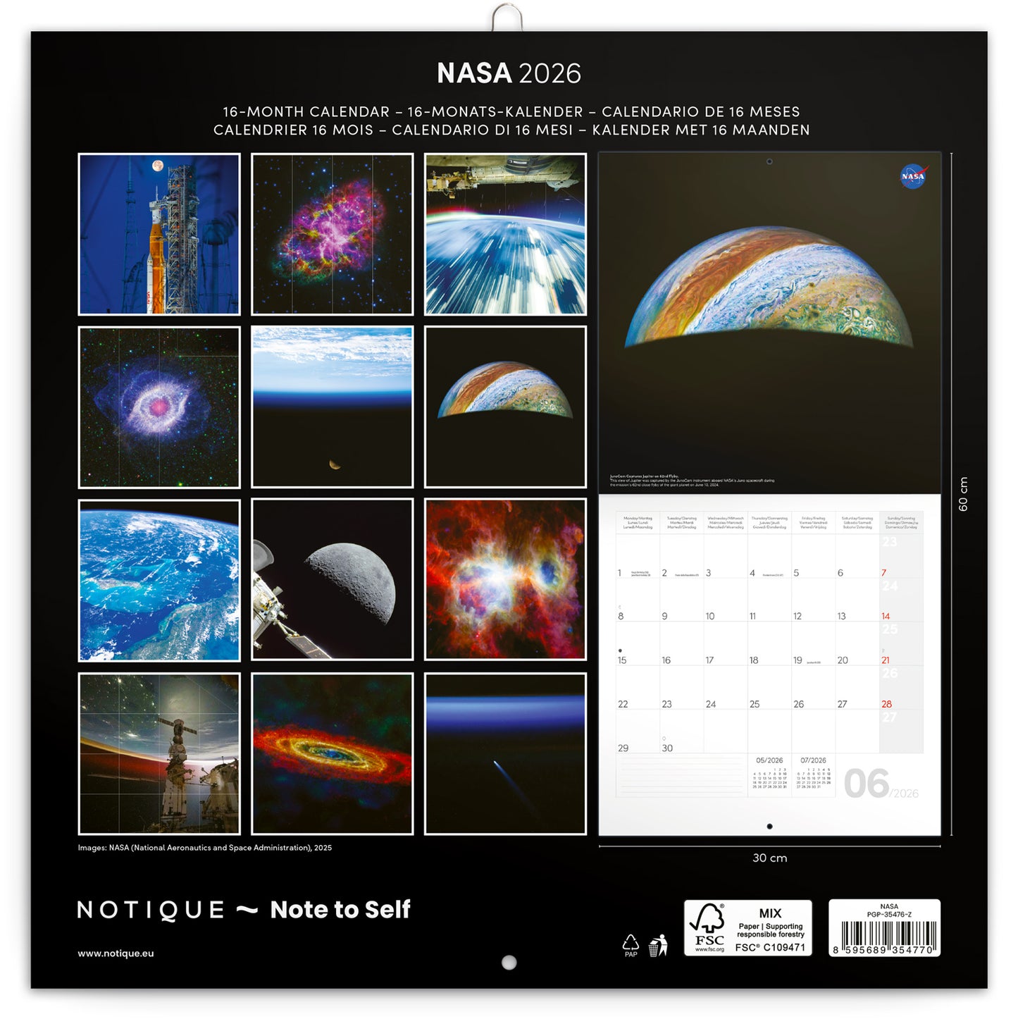 Grid calendar NASA 2026, 30 x 30 cm