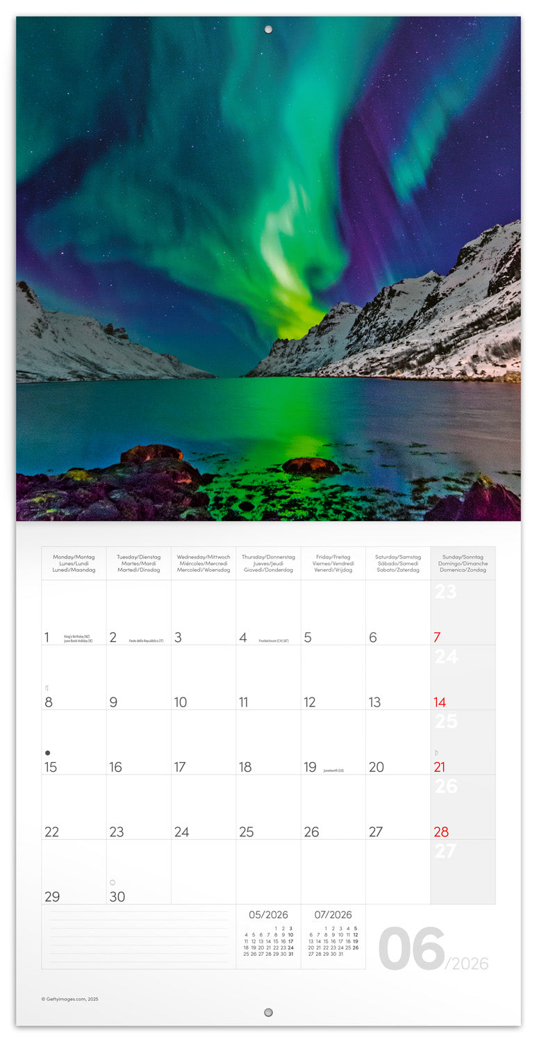 Grid calendar Aurora Borealis 2026, 30 x 30 cm