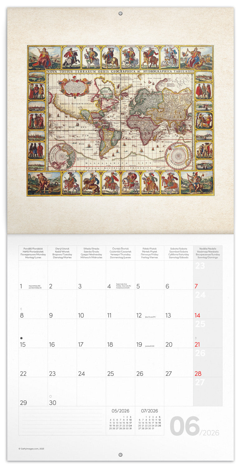 Grid calendar Antique Maps 2026, 30 x 30 cm