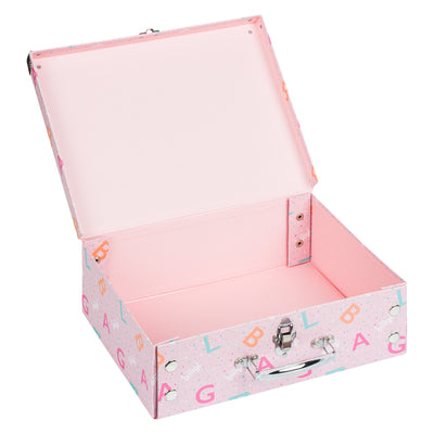 Foldable school supply box Logo - pink with ironwork