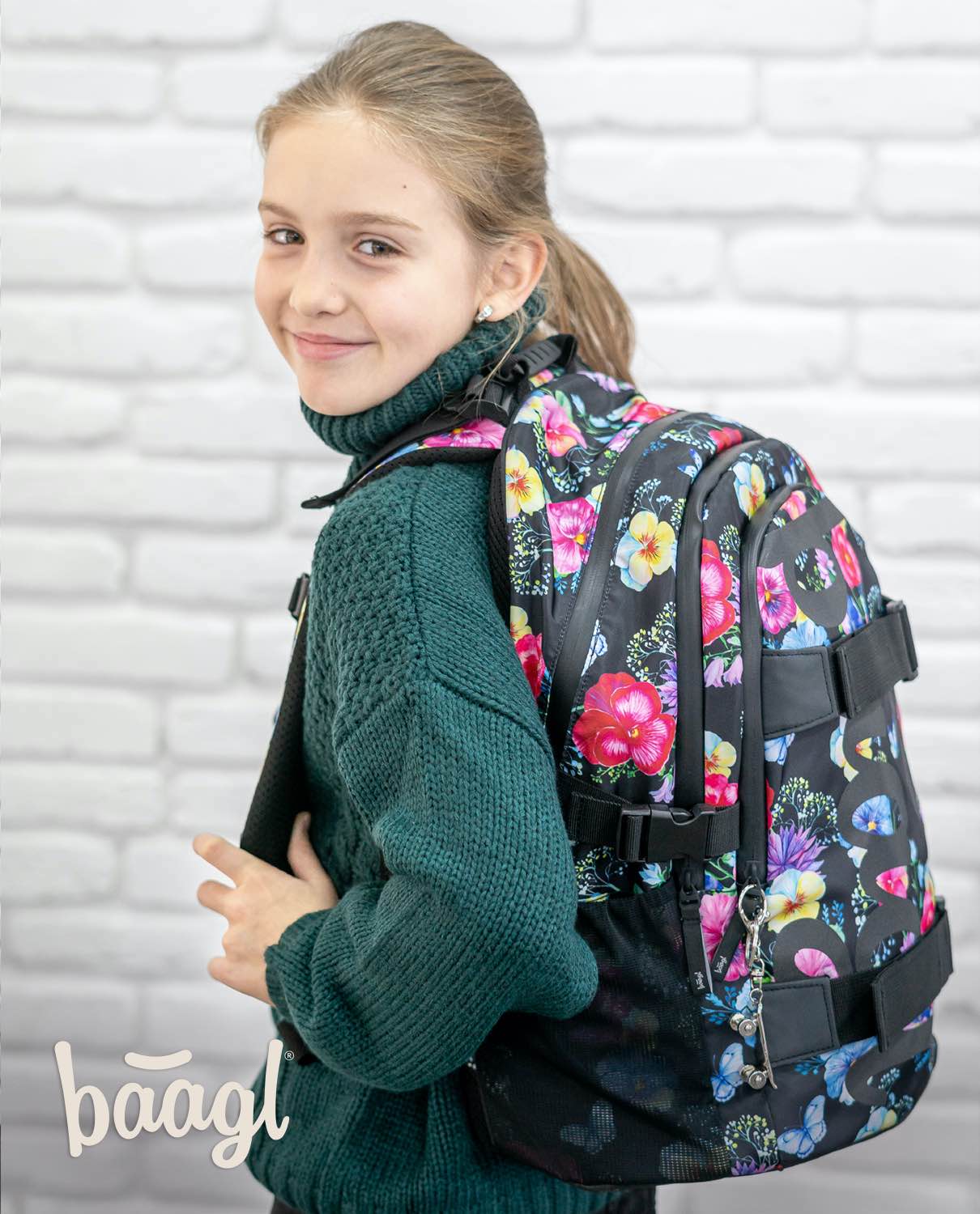 School backpack Skate Flowers