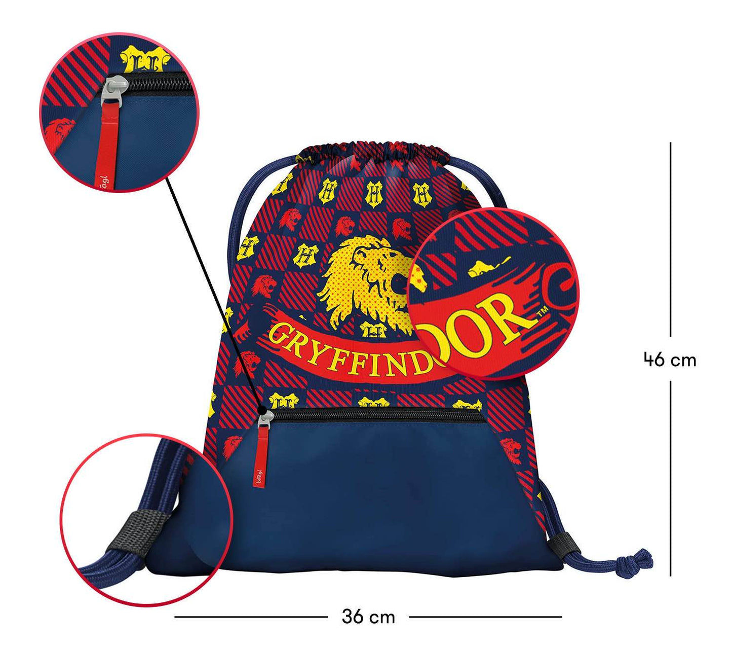 Gym sack with zip pocket Harry Potter Gryffindor