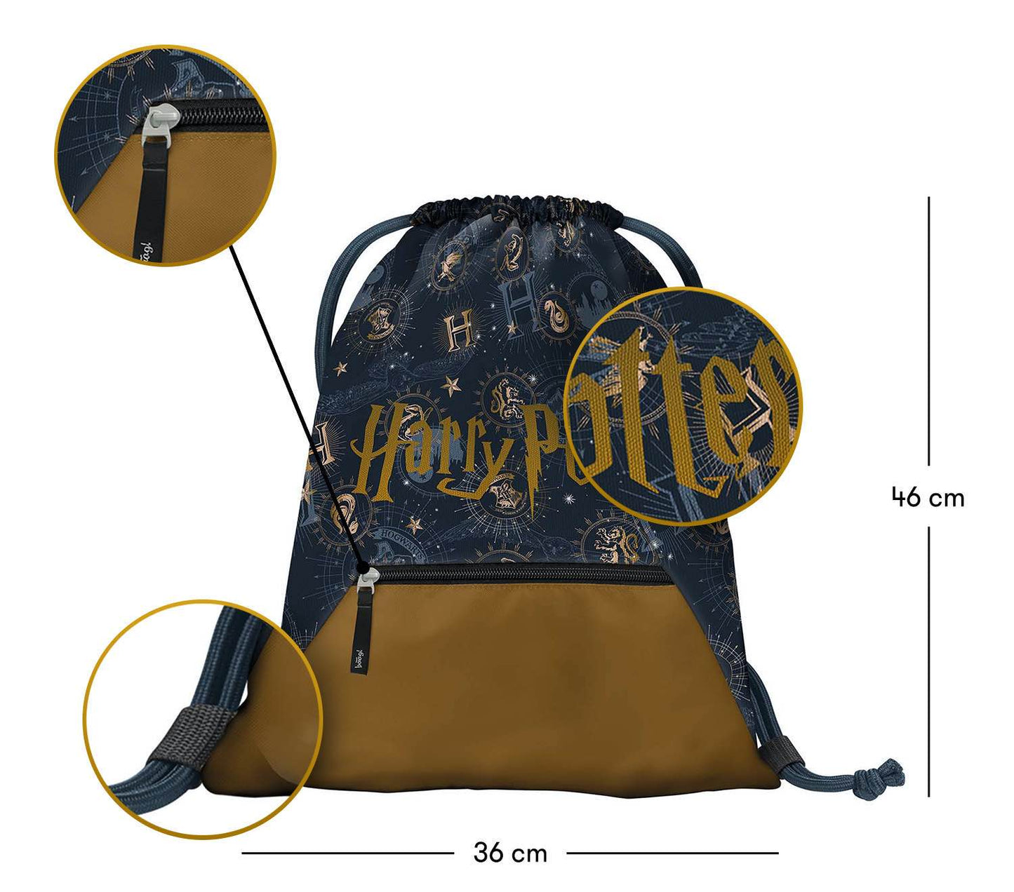 Gym sack with zip pocket Harry Potter Hogwarts