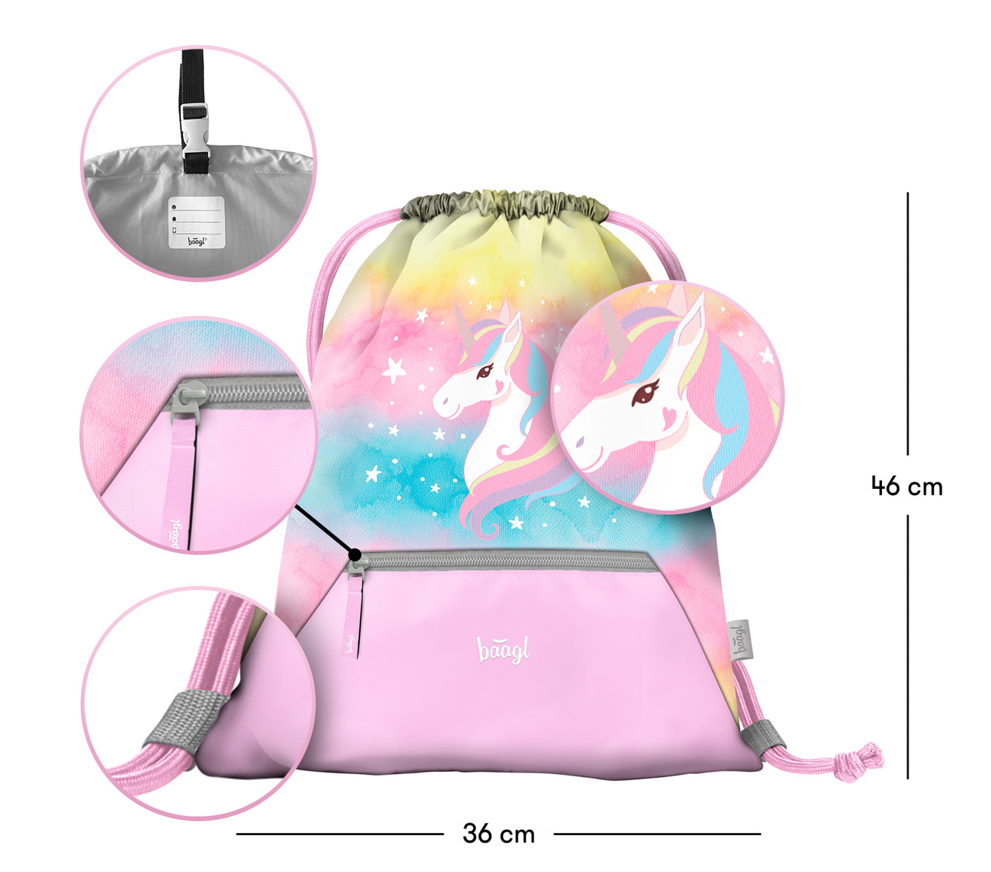 Gym sack with zip pocket Rainbow Unicorn