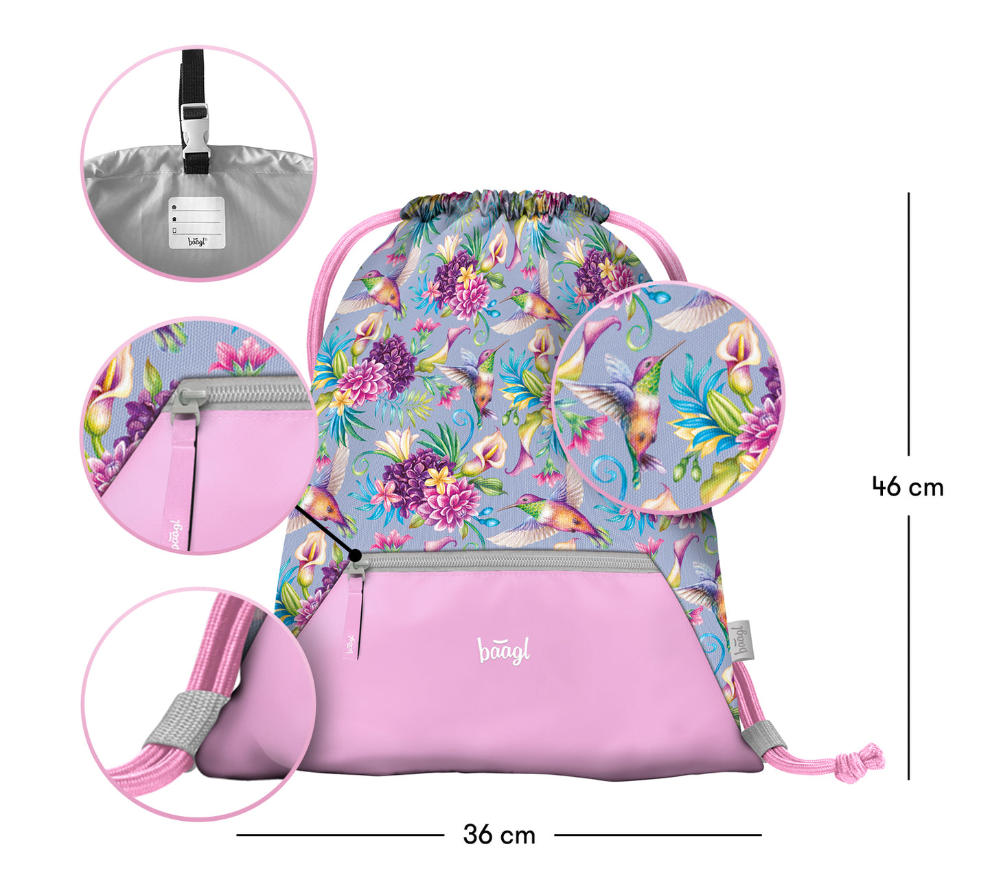 Gym sack with zip pocket Hummingbird