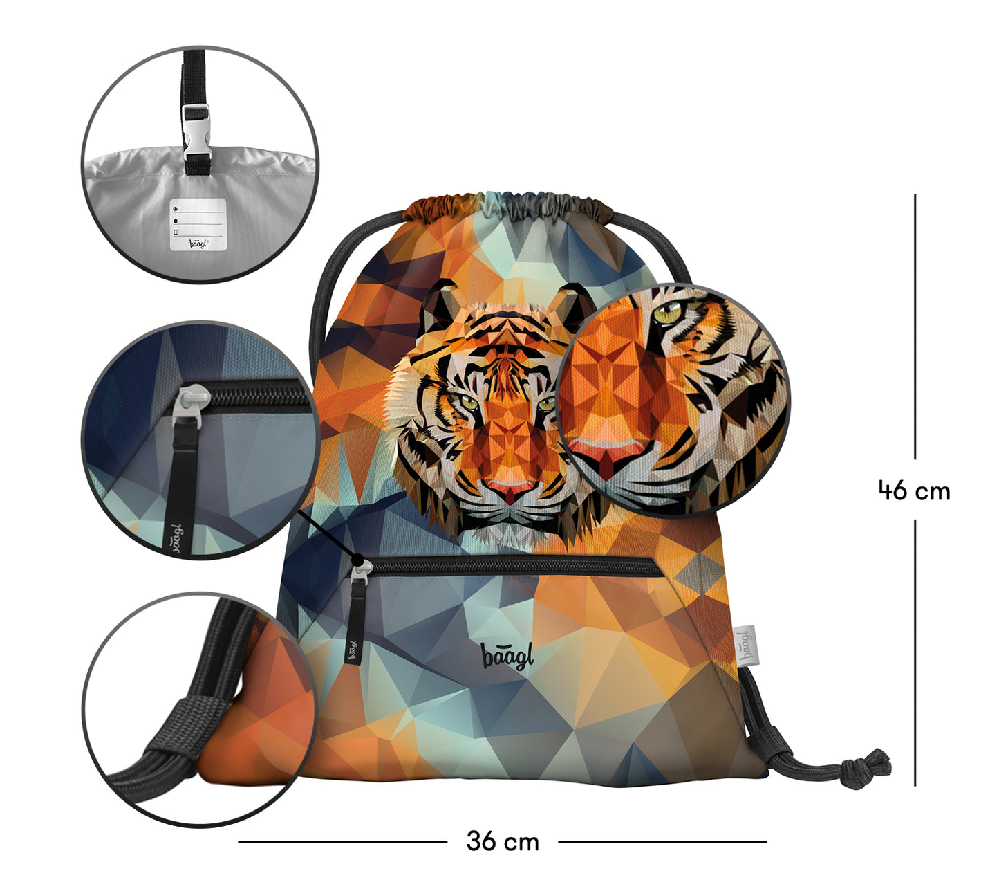 Gym sack with zip pocket Tiger