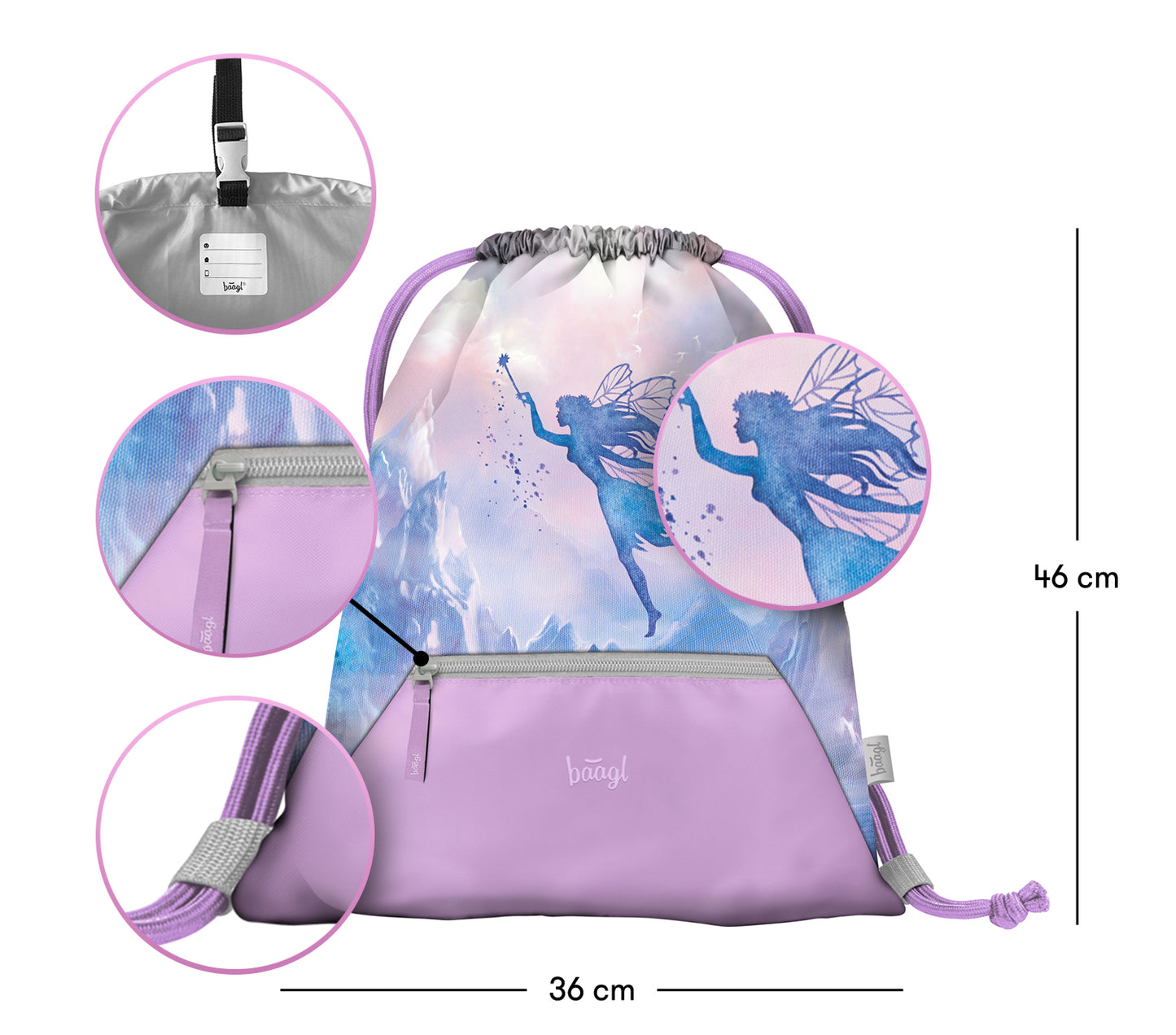 Gym sack  with zip pocket Fairy