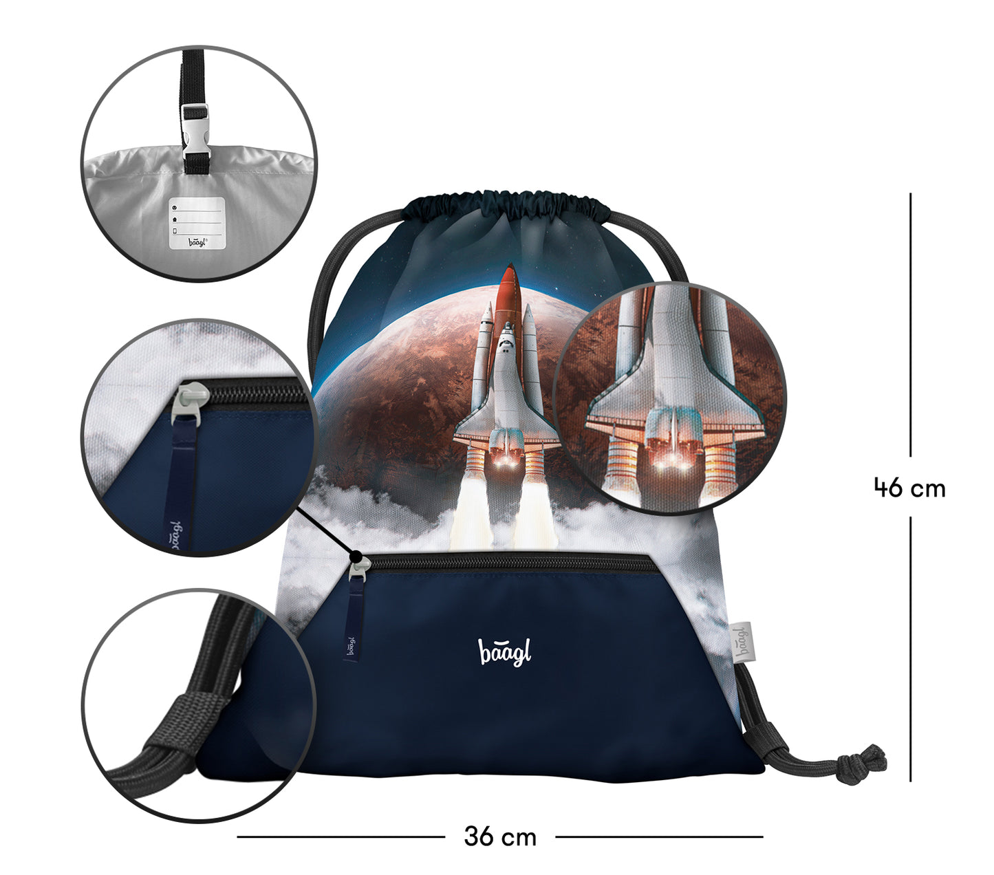 Gym sack with zip pocket Space Shuttle