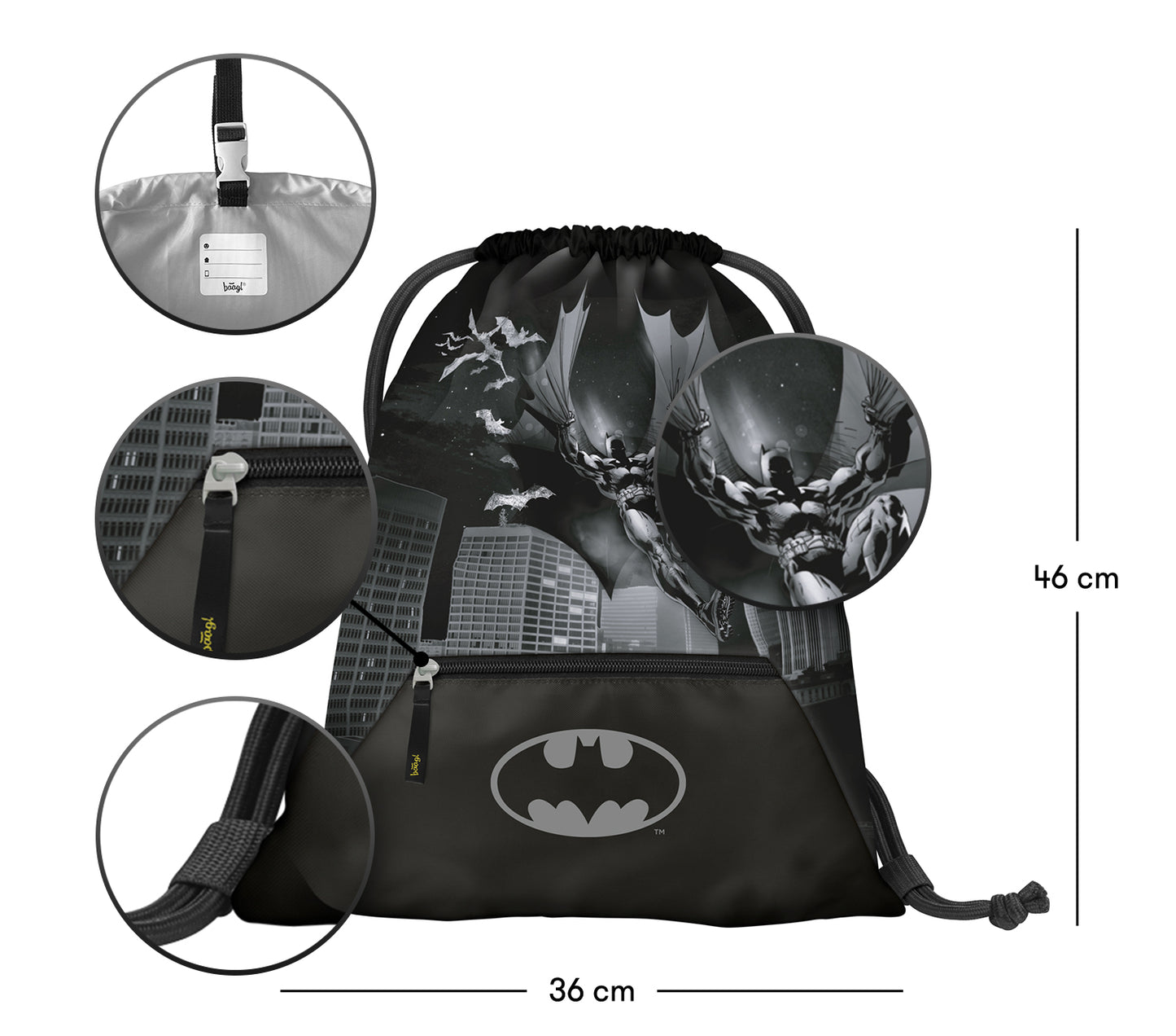 Gym sack with zip pocket Batman Dark City