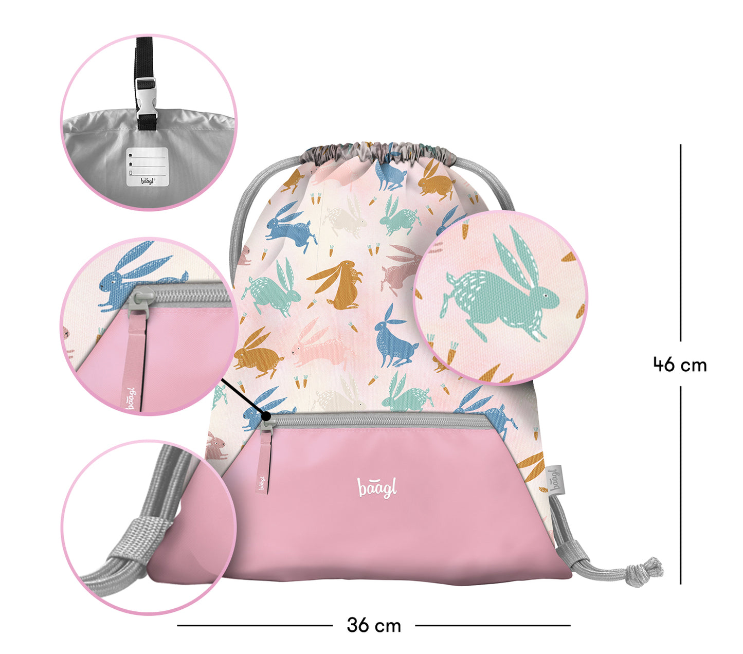 Gym sack with zip pocket Bunny