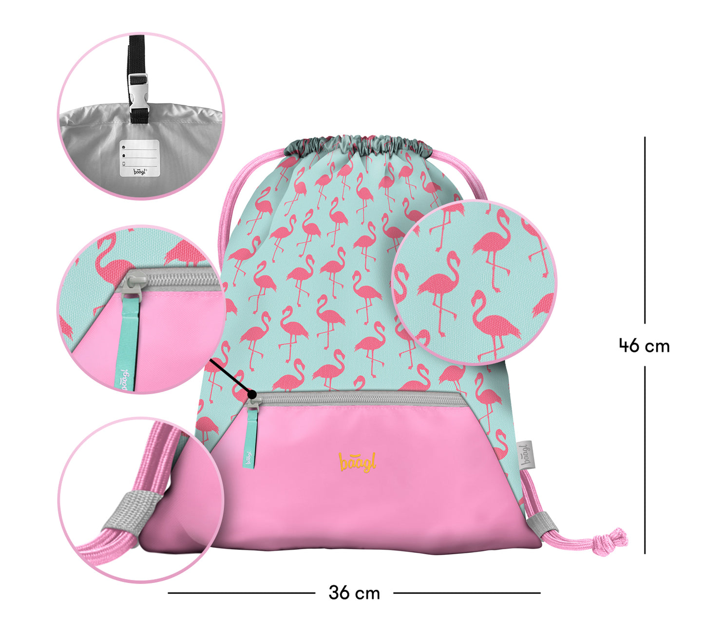 Gym sack with zip pocket Flamingo