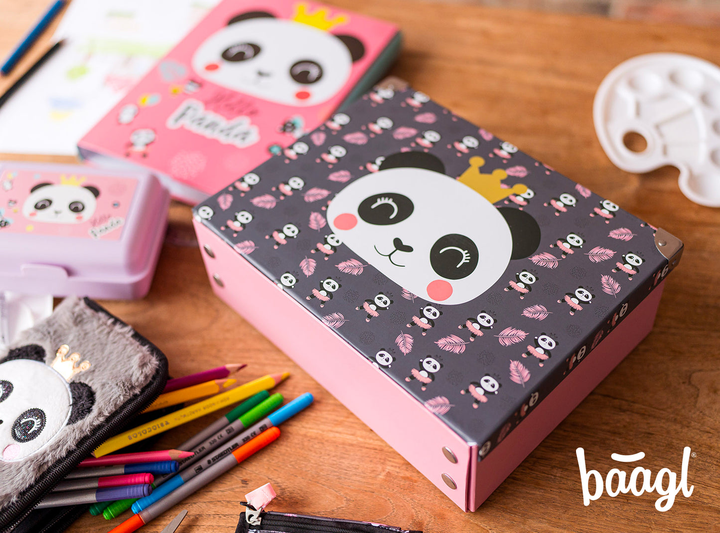 Foldable school supply box Panda