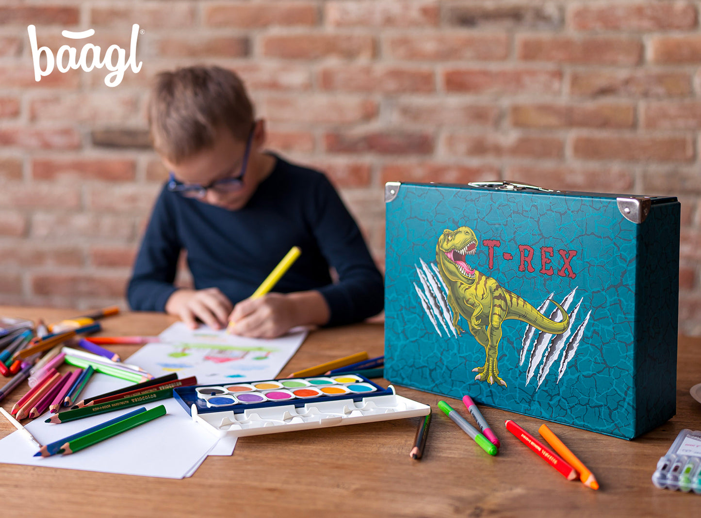 Foldable school supply box T-Rex