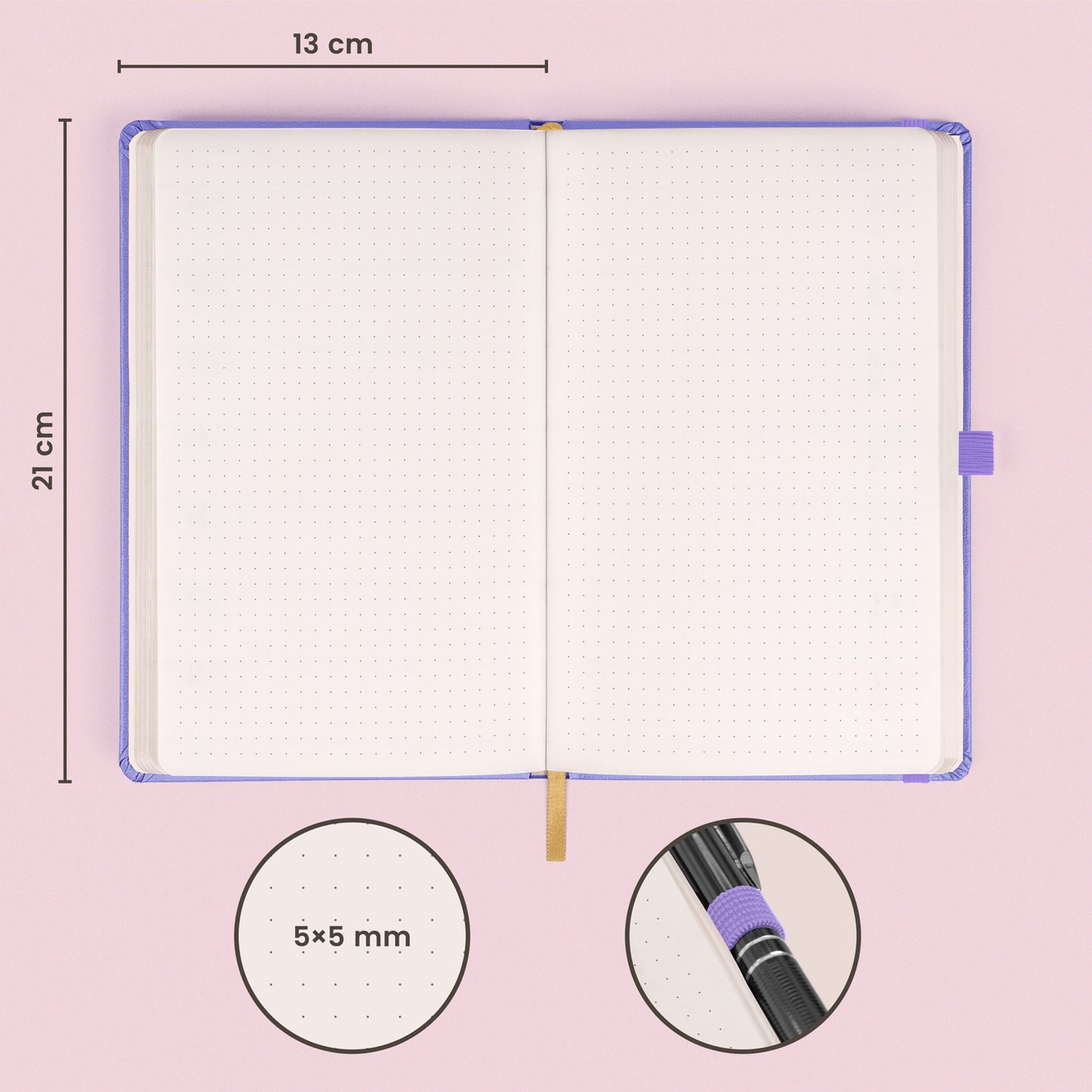 Notebook Lilac, dotted, 13 × 21 cm