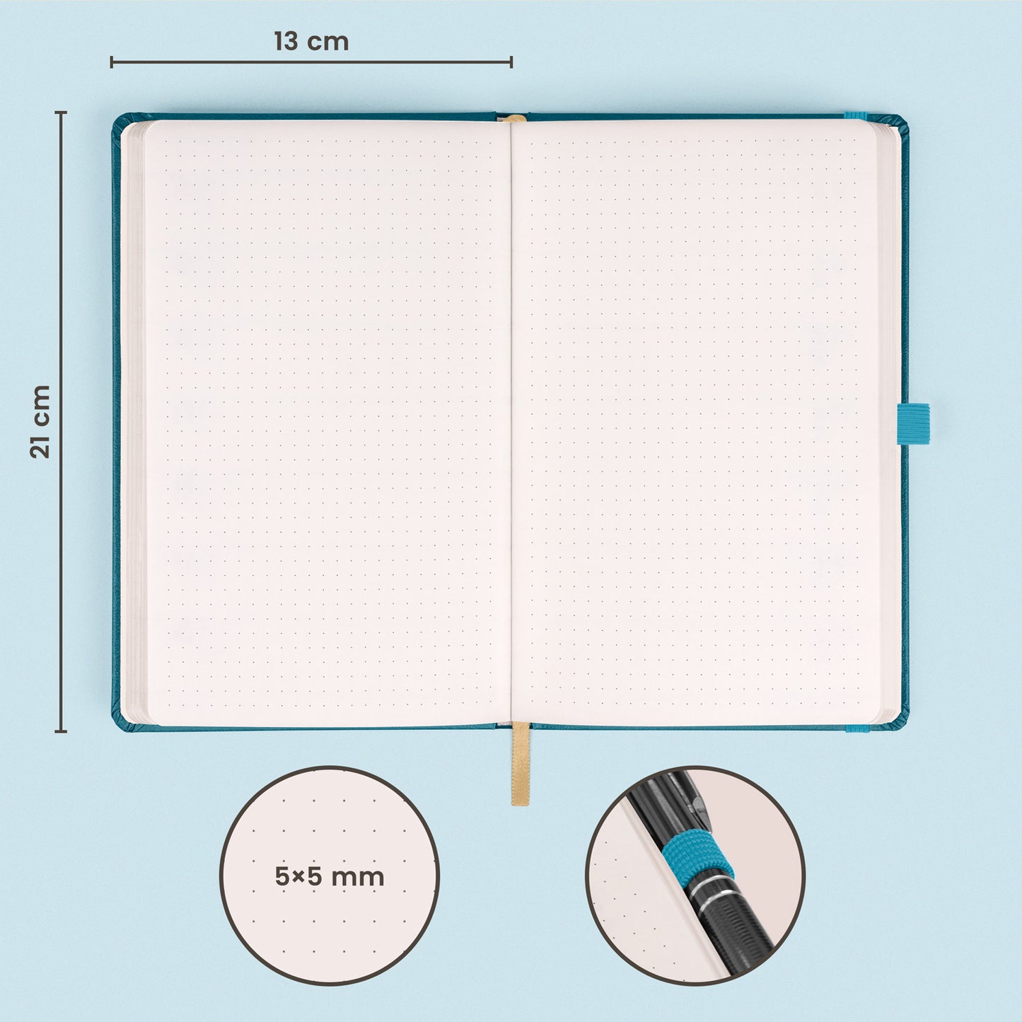 Notebook Turquoise, dotted, 13 × 21 cm