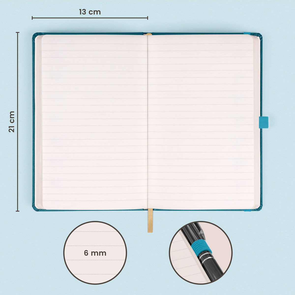 Notebook Turquoise, lined, 13 × 21 cm