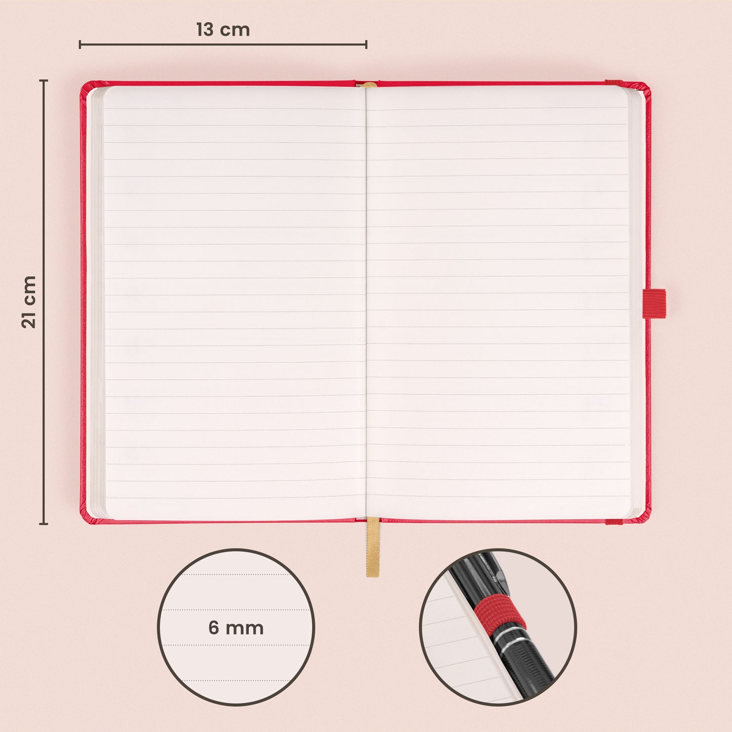 Notebook Red, lined, 13 × 21 cm