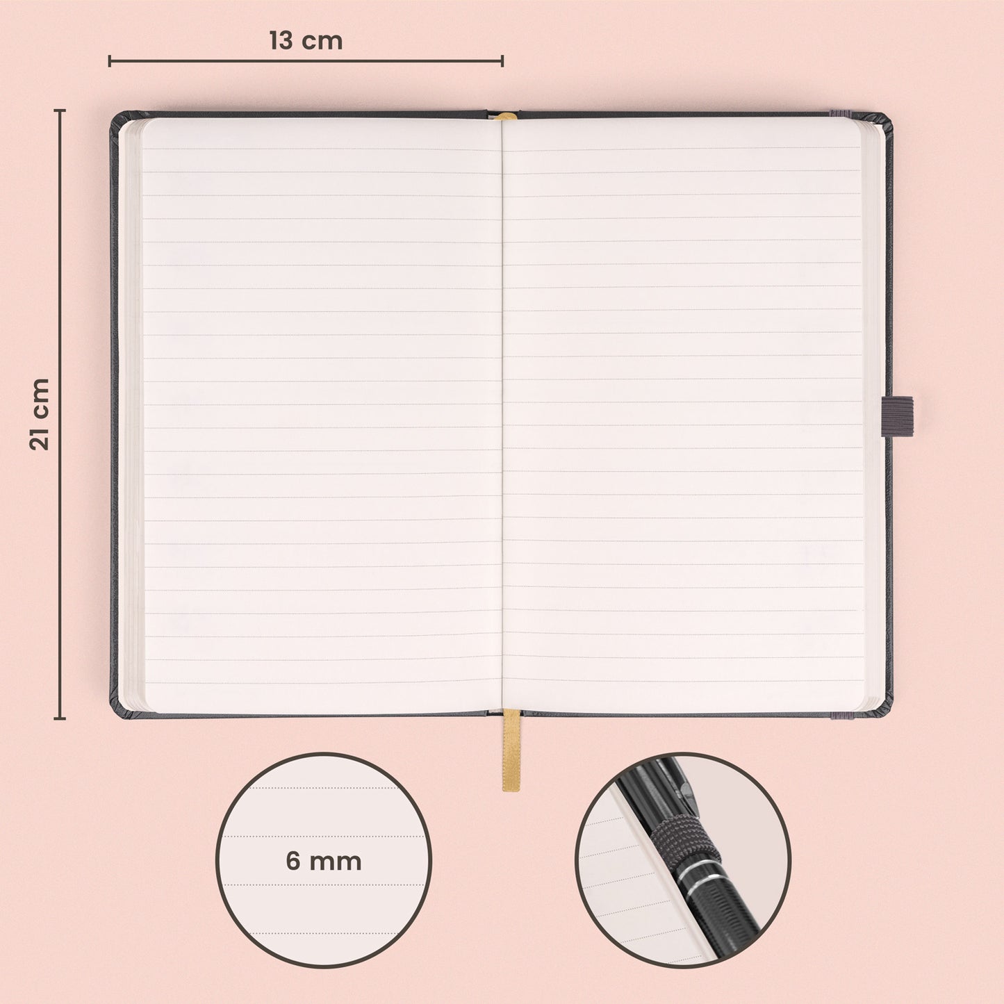 Notebook Grey, lined, 13 × 21 cm