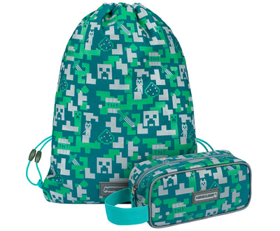 MINECRAFT SET 2 Silver Creeper: pencil case, gym sack