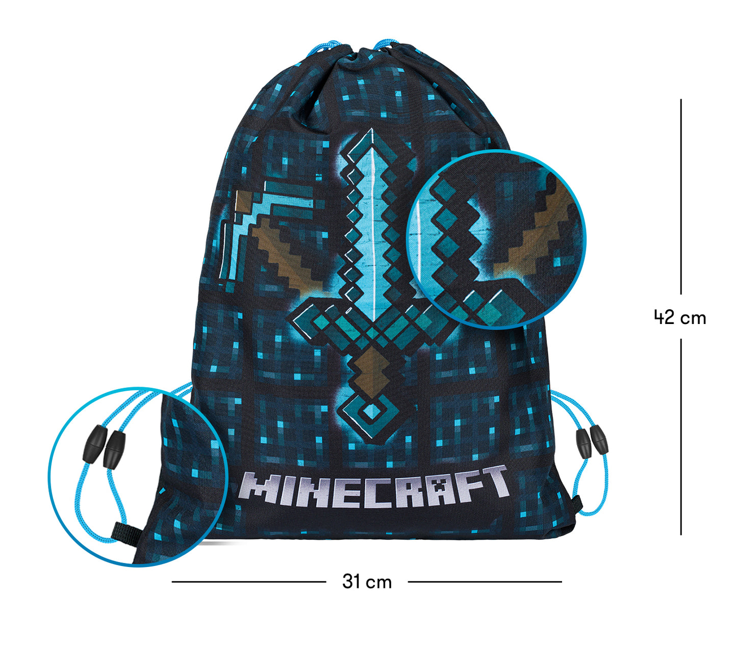 MINECRAFT SET 2 Blue Axe and Sword: pencil case, gym sack
