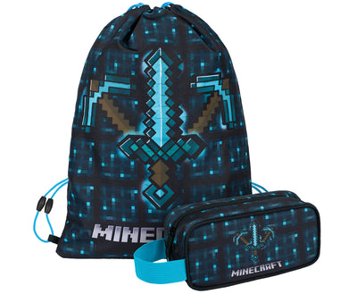 MINECRAFT SET 2 Blue Axe and Sword: pencil case, gym sack